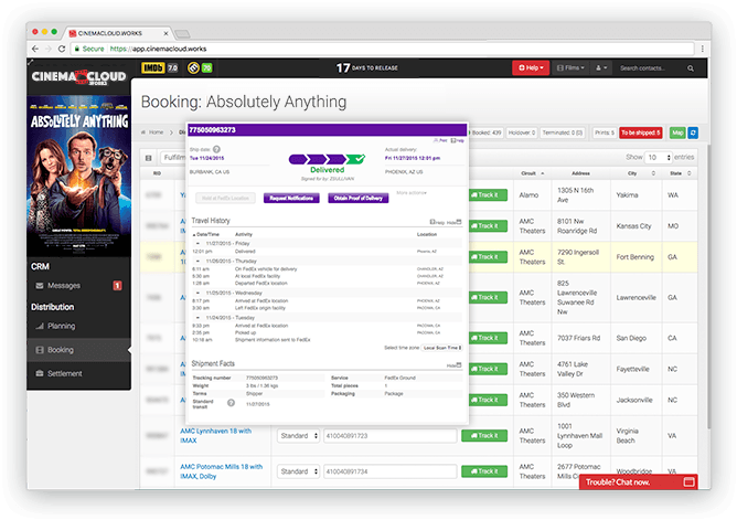 Screenshot: Theatrical Booking: Unified Print Fulfillment Tracking