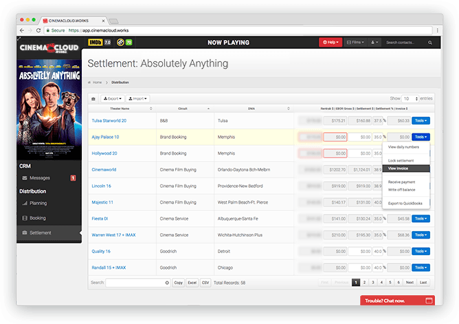 Screenshot: Theatrical Settlement: Automatic Invoicing