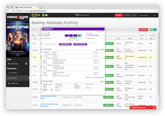 Unified Print Fulfillment Tracking Screenshot: Theatrical Booking: Unified Print Fulfillment Tracking