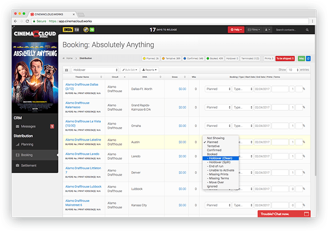 One-Click Holdover Management Screenshot: Theatrical Booking: One-Click Holdover Management