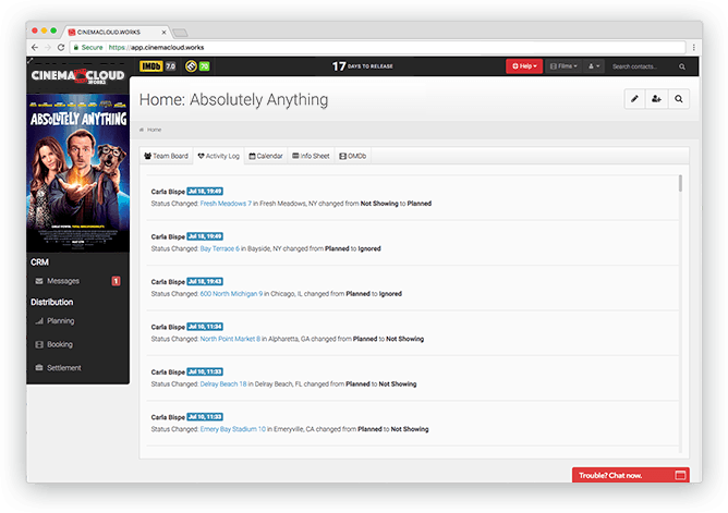 Live Activity Log Screenshot: Theatrical Planning: Live Activity Log