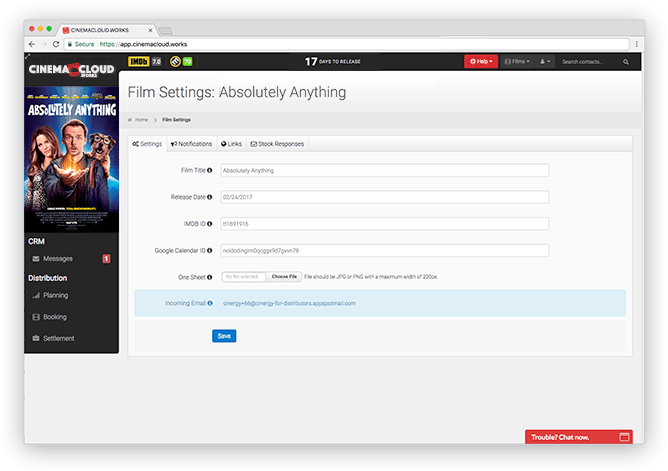 Autonomous Film Management Screenshot: Theatrical Planning: Autonomous Film Management
